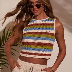 Vici Multicolor Crochet Knit Top
